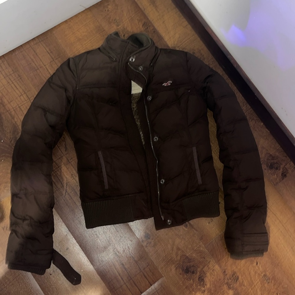 hollister brown puffer coat